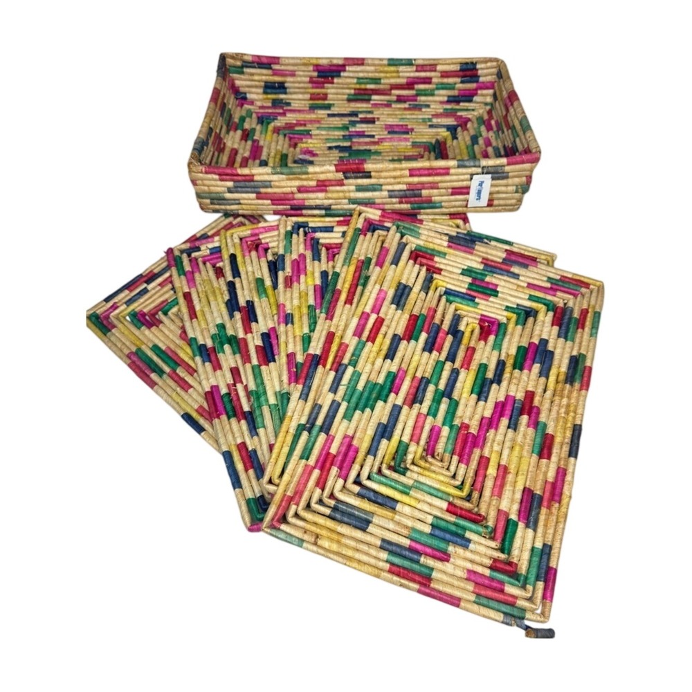 Vintage Pier 1 Imports Woven Raffia Placemats Basket Set Fiesta
